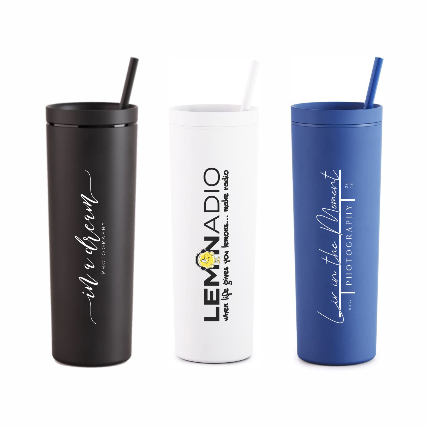 12 pack) Matte Colored Acrylic Tumblers with Lids and Straws