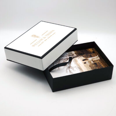 Tailored Linen Photo Box - 5x7, Black Base, White Lid [OUTLET]