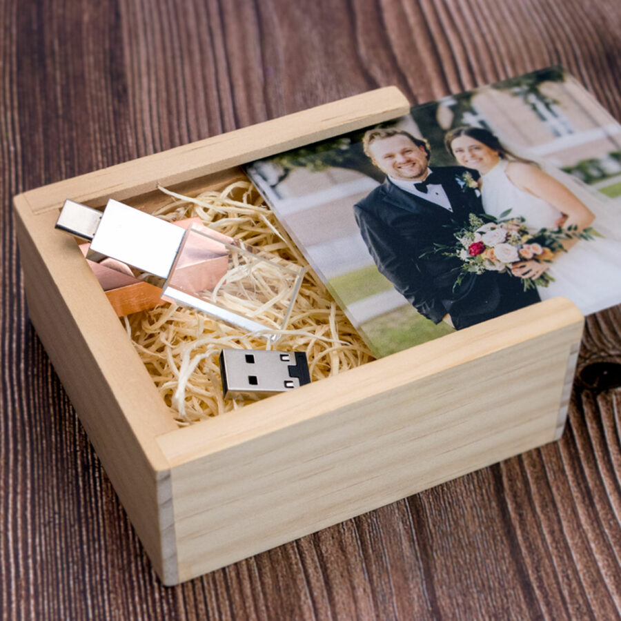 Crystal Drive + Rustic Wood Slide Flash Box Bundle (Type-C, includes adapter)