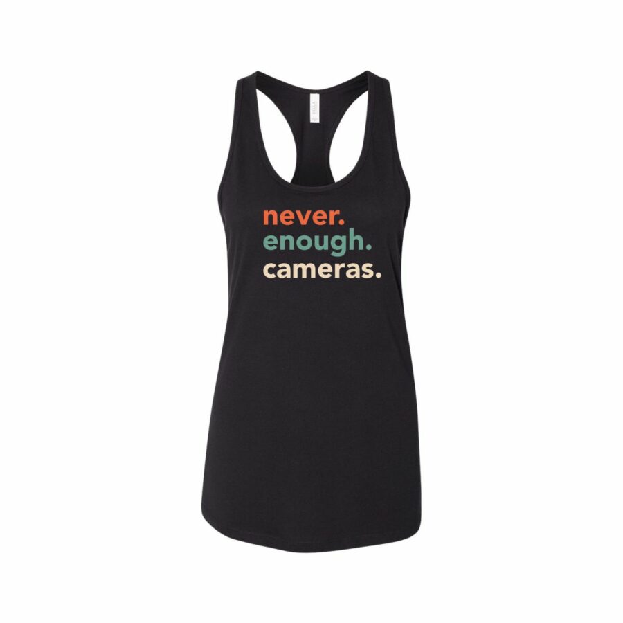 SYNC Never. Enough. Cameras. Women's Racerback Tank (Black)